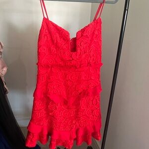 HELLO MOLLY Angel Biba Ruffled Scarlet Lace Mini Dress